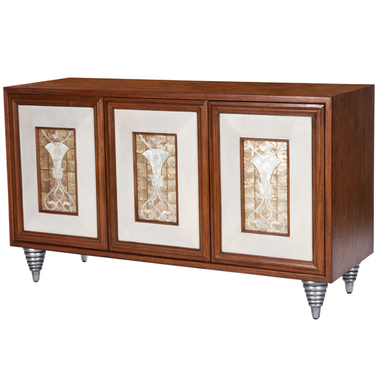 Shelly Leather & Capiz Shell Inlay 55" Sideboard in Medium Brown  5486350