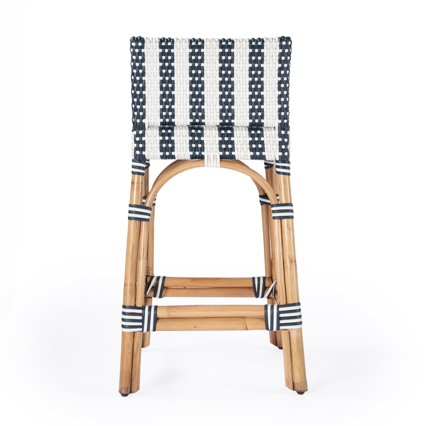 Serienna Rectangular Rattan Low Back 24.5"Counter Stool in White and Navy Stripe 5585372