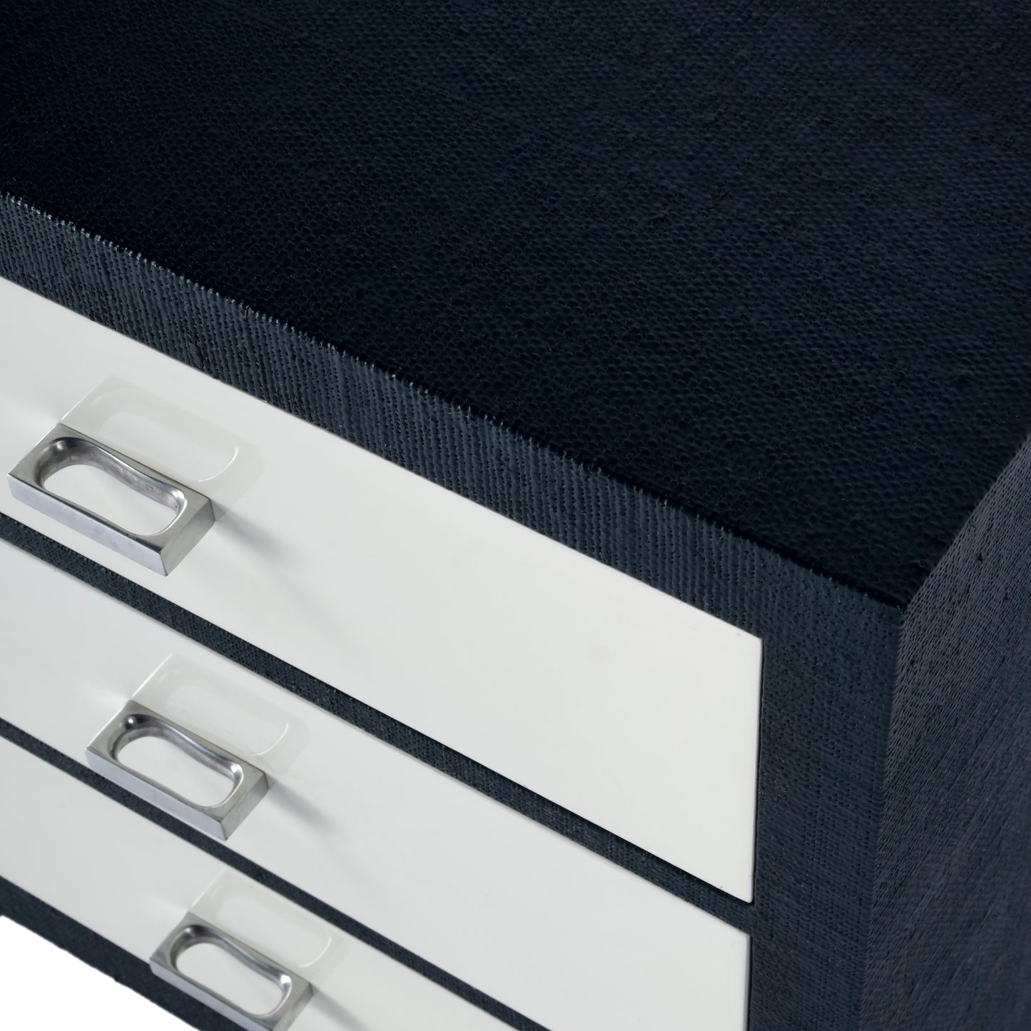 Keros Raffia 3 Drawer Nightstand in Navy and White 5610350