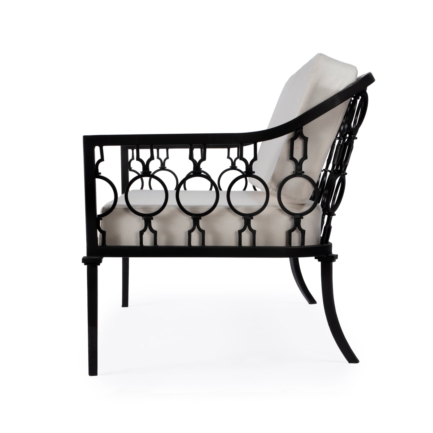 Southport Iron Upholstered Outdoor Loveseat in Black  5660437