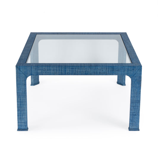 Chatham Glass and Raffia Square 36" Coffee Table in Blue  9153361