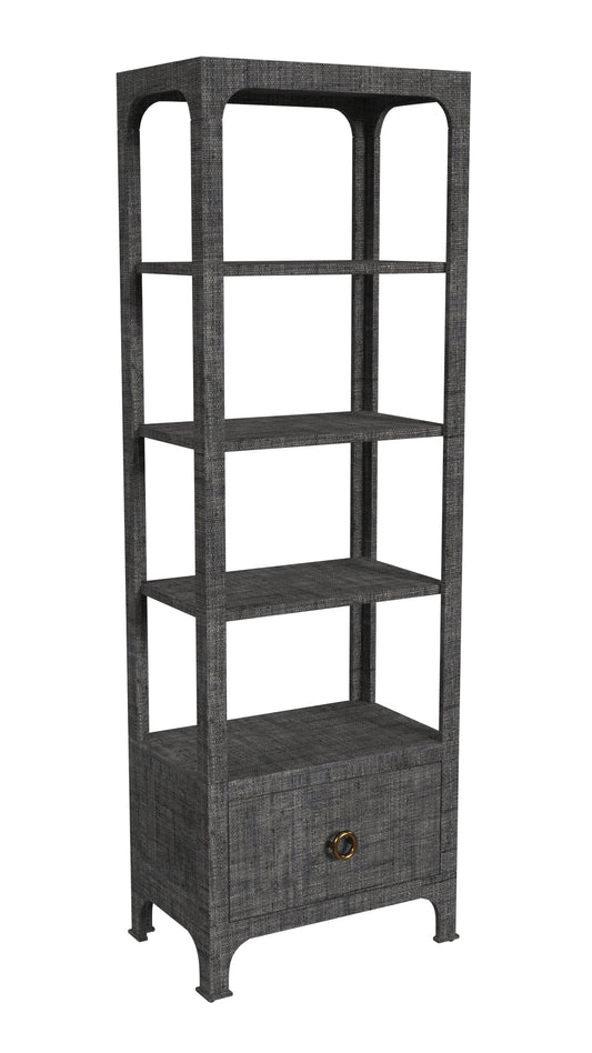 Chatham One Drawer 3 Shelf Natural Raffia  Etagere Bookcase in Gray  9745420