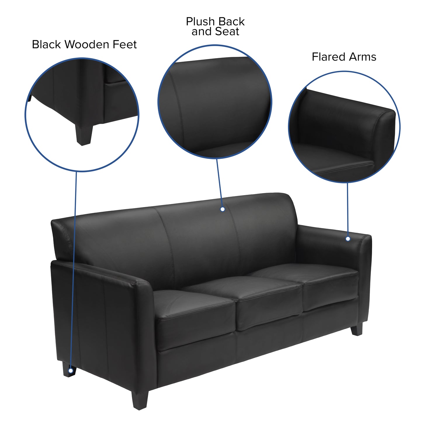 Black Leather Sofa BT-827-3-BK-GG