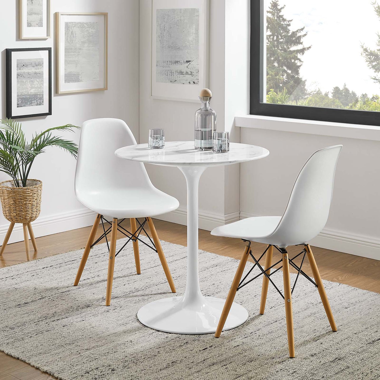 Lippa 28" Round Artificial Marble Dining Table White