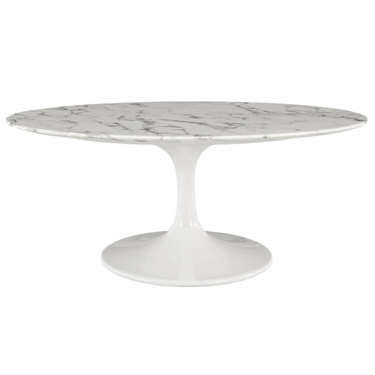 Lippa 42" Oval-Shaped Artificial Marble Coffee Table White EEI-1140-WHI