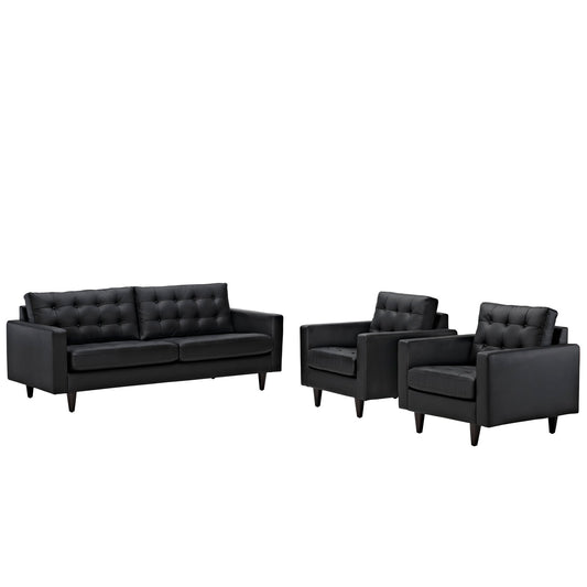 Empress Sofa and Armchairs Set of 3 Black EEI-1312-BLK