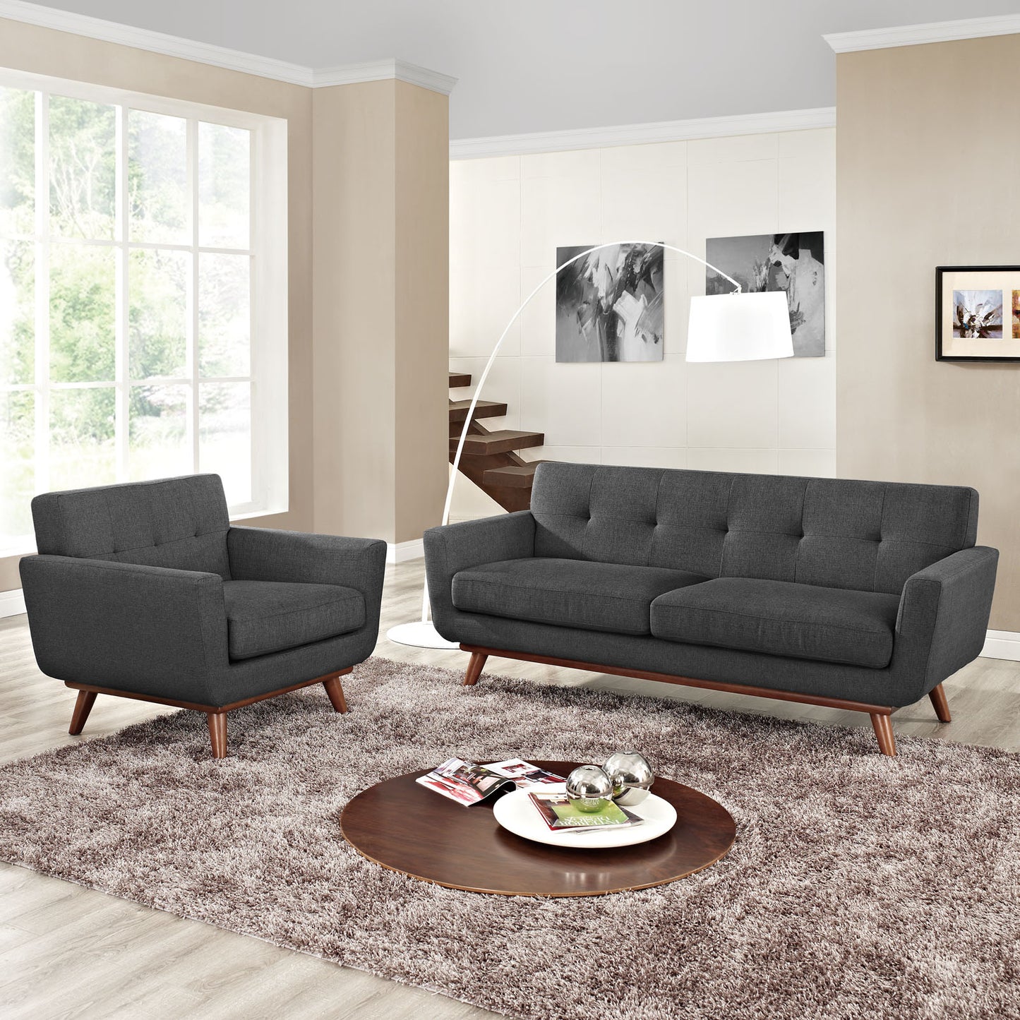 Engage Armchair and Loveseat Set of 2 Gray EEI-1346-DOR