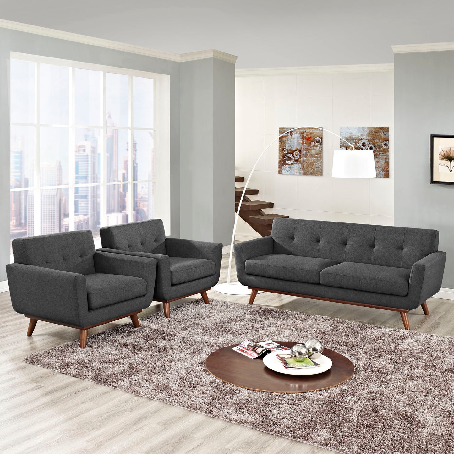 Engage Armchairs and Loveseat Set of 3 Gray EEI-1347-DOR