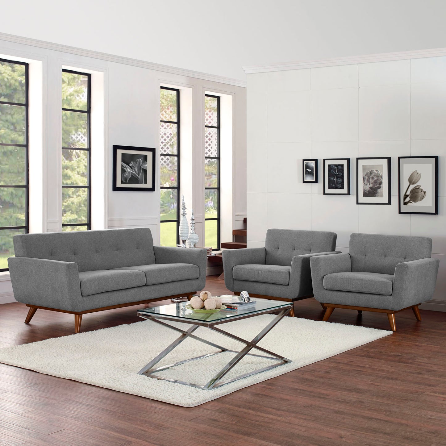 Engage Armchairs and Loveseat Set of 3 Expectation Gray EEI-1347-GRY