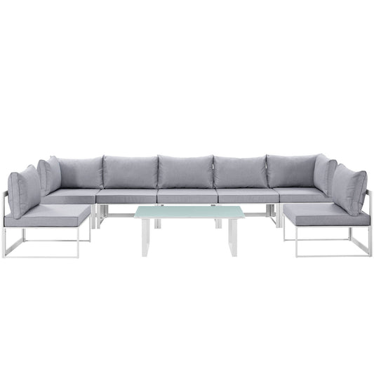 Fortuna 8 Piece Outdoor Patio Sectional Sofa Set White Gray EEI-1730-WHI-GRY-SET