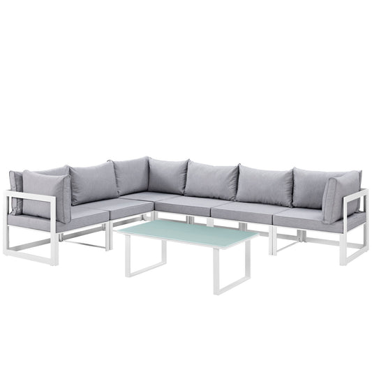 Fortuna 7 Piece Outdoor Patio Sectional Sofa Set White Gray EEI-1737-WHI-GRY-SET