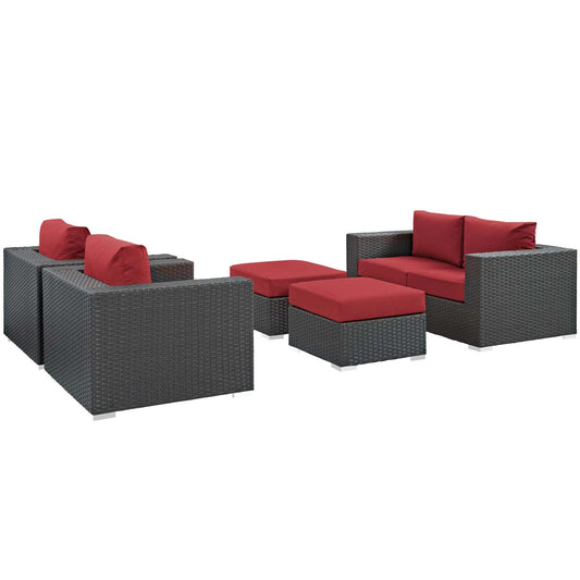 Sojourn 5 Piece Outdoor Patio Sunbrella® Sectional Set Canvas Red EEI-1879-CHC-RED-SET