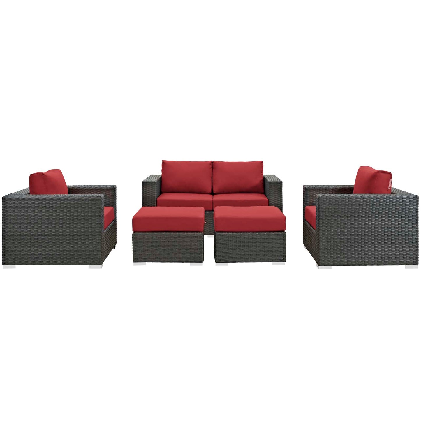 Sojourn 5 Piece Outdoor Patio Sunbrella® Sectional Set Canvas Red EEI-1879-CHC-RED-SET