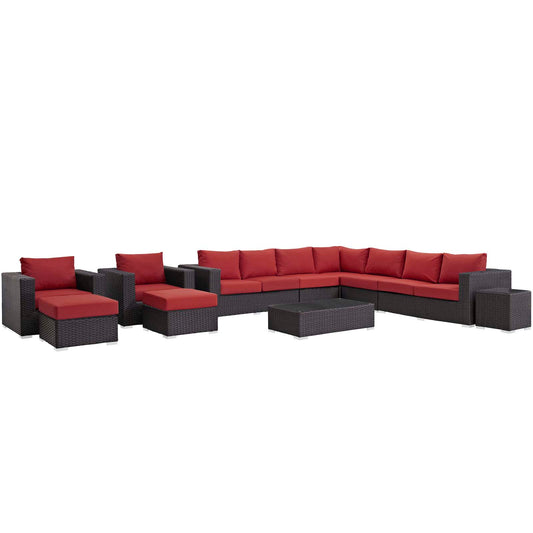 Sojourn 11 Piece Outdoor Patio Sunbrella® Sectional Set Canvas Red EEI-1885-CHC-RED-SET