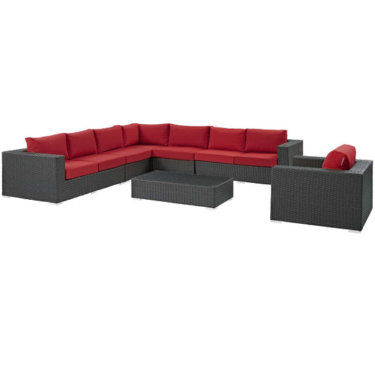 Sojourn 7 Piece Outdoor Patio Sunbrella® Sectional Set Canvas Red EEI-2013-CHC-RED-SET