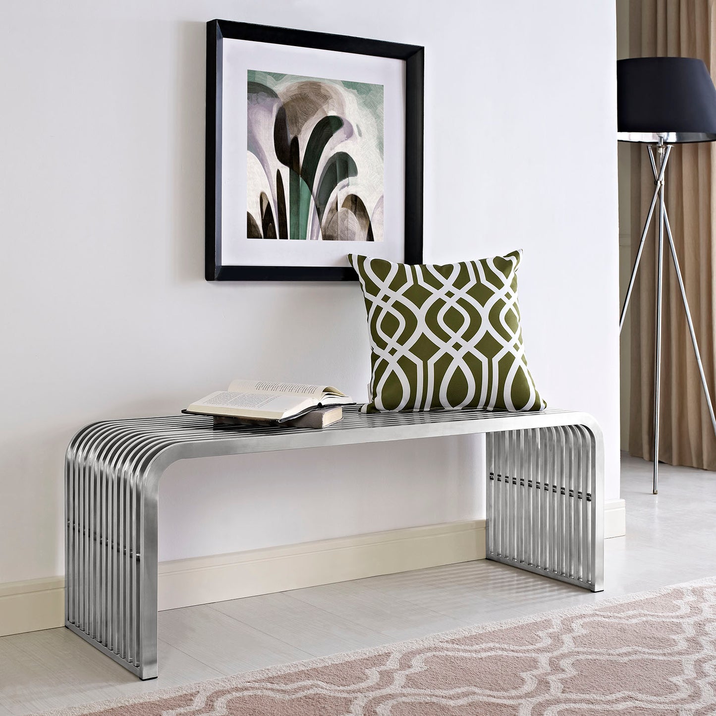 Pipe 47" Stainless Steel Bench Silver