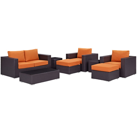Convene 8 Piece Outdoor Patio Sofa Set Espresso Orange EEI-2159-EXP-ORA-SET