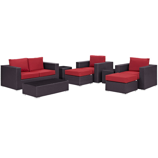 Convene 8 Piece Outdoor Patio Sofa Set Espresso Red EEI-2159-EXP-RED-SET