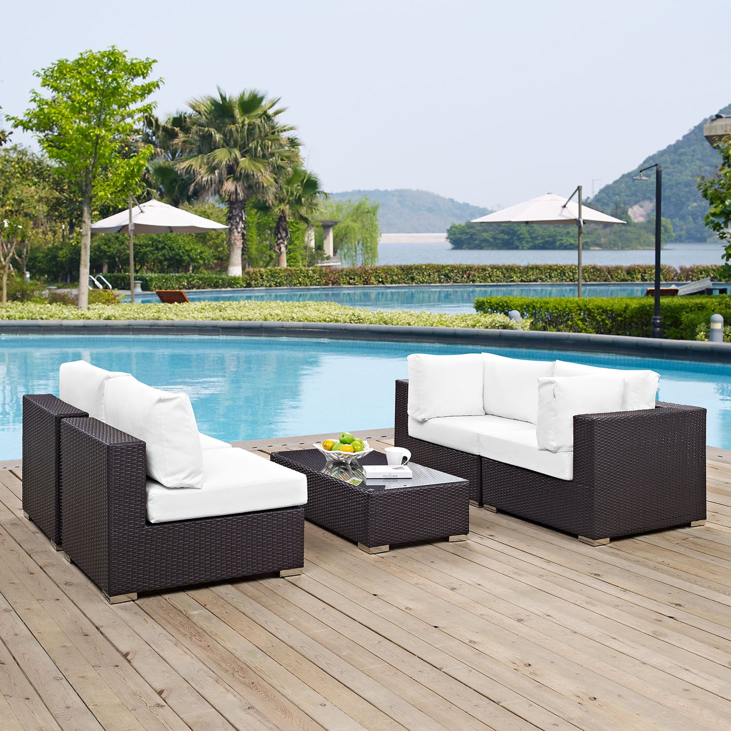 Convene 5 Piece Outdoor Patio Sectional Set Espresso