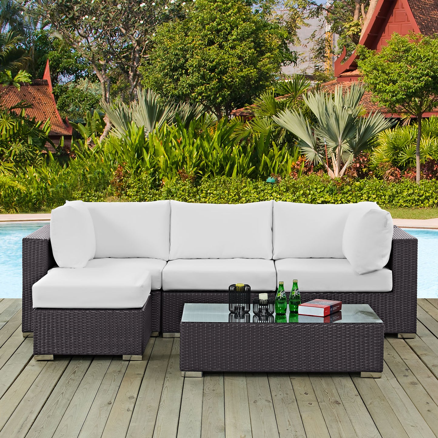 Convene 5 Piece Outdoor Patio Sectional Set Espresso