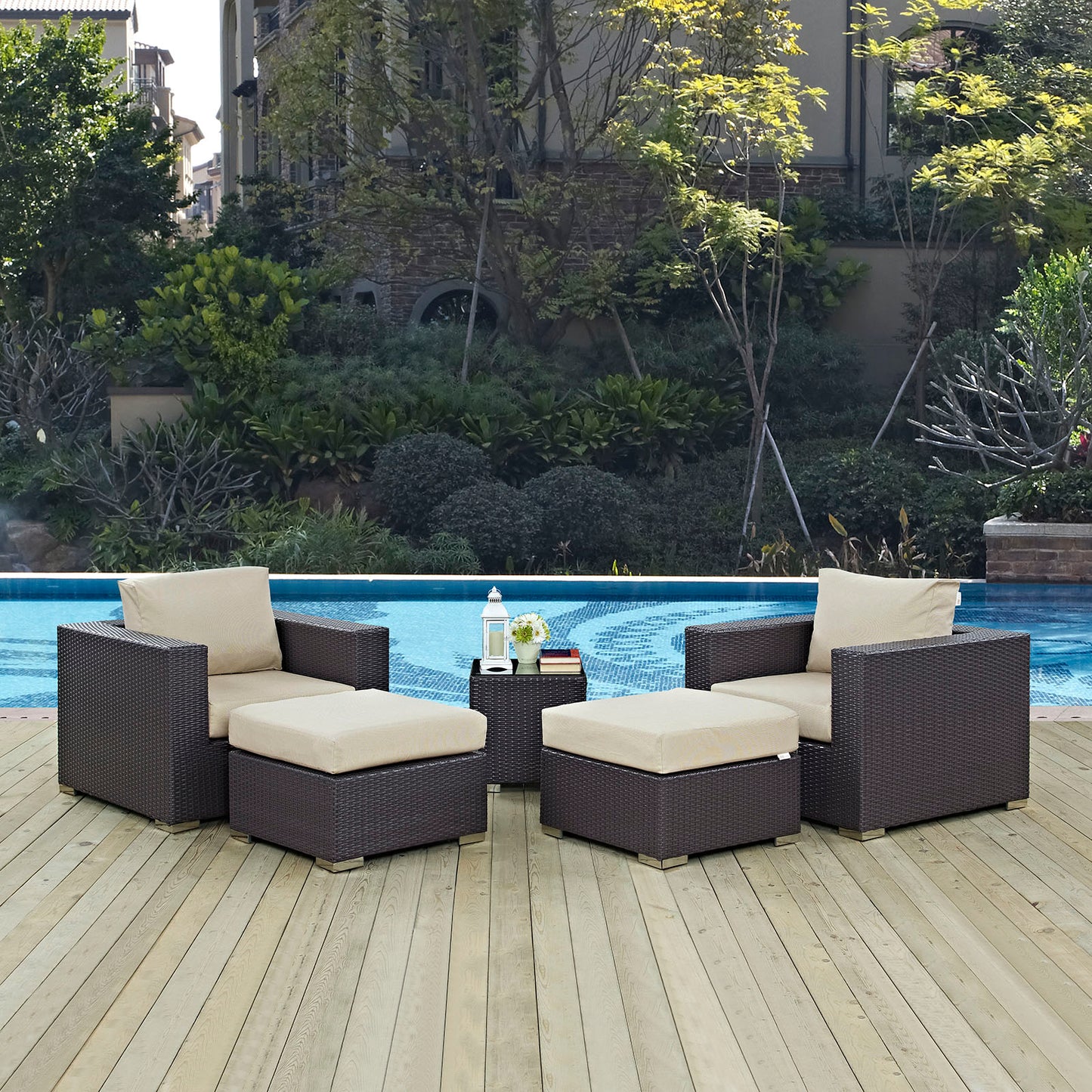 Convene 5 Piece Outdoor Patio Sectional Set Espresso