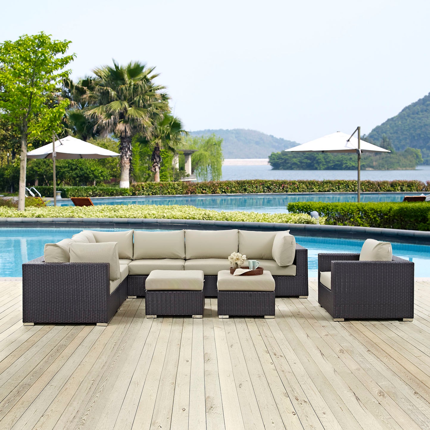 Convene 9 Piece Outdoor Patio Sectional Set Espresso