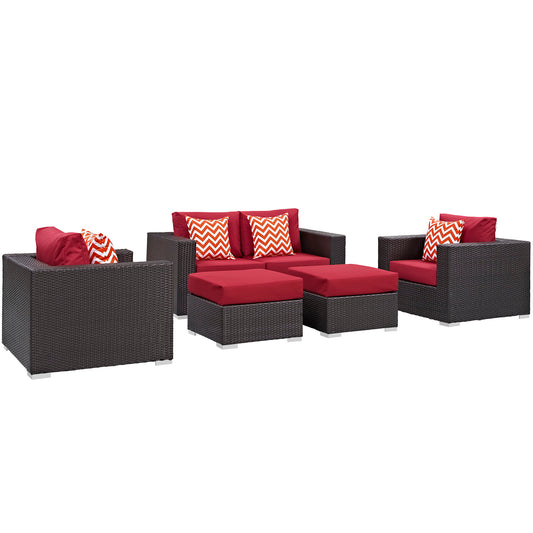 Convene 5 Piece Outdoor Patio Sofa Set Espresso Red EEI-2351-EXP-RED-SET