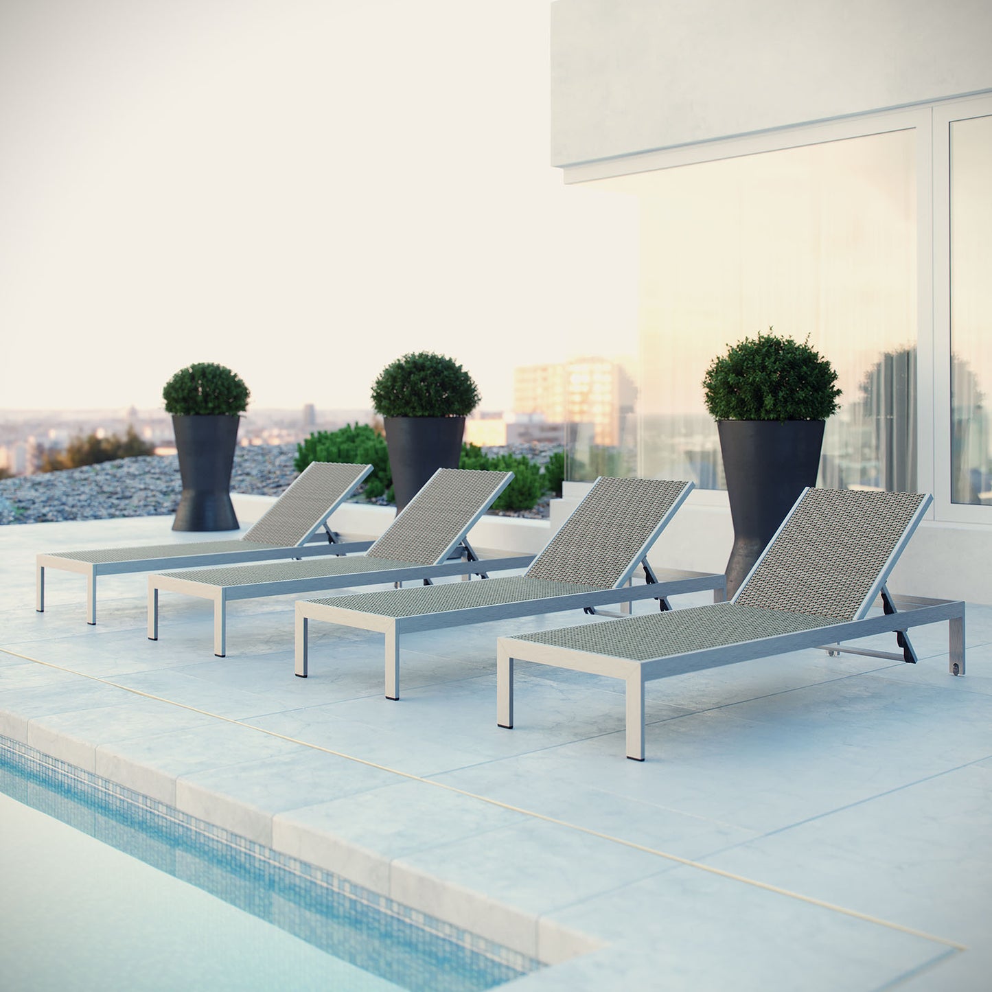 Shore Chaise Outdoor Patio Aluminum Set of 4 Silver Gray