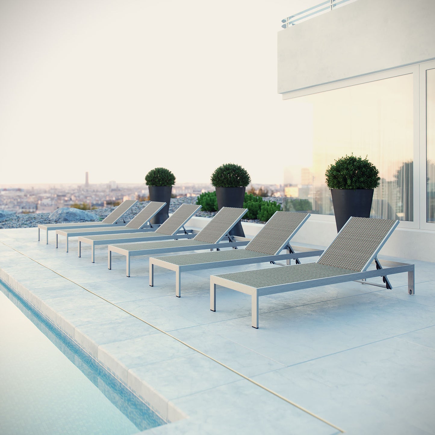 Shore Chaise Outdoor Patio Aluminum Set of 6 Silver Gray