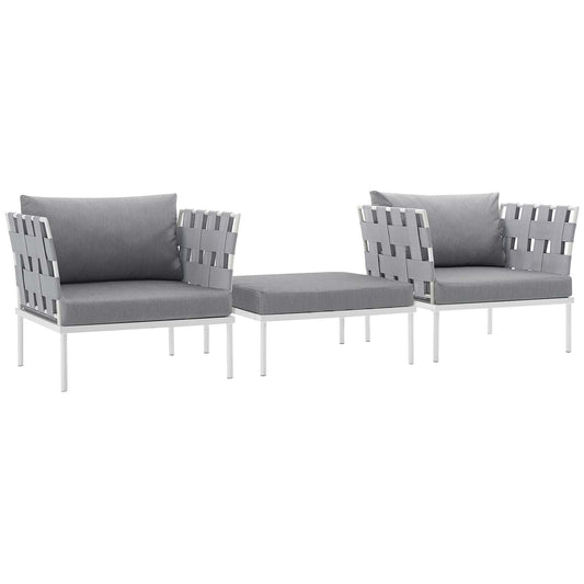 Harmony 3 Piece Outdoor Patio Aluminum Sectional Sofa Set White Gray EEI-2618-WHI-GRY-SET