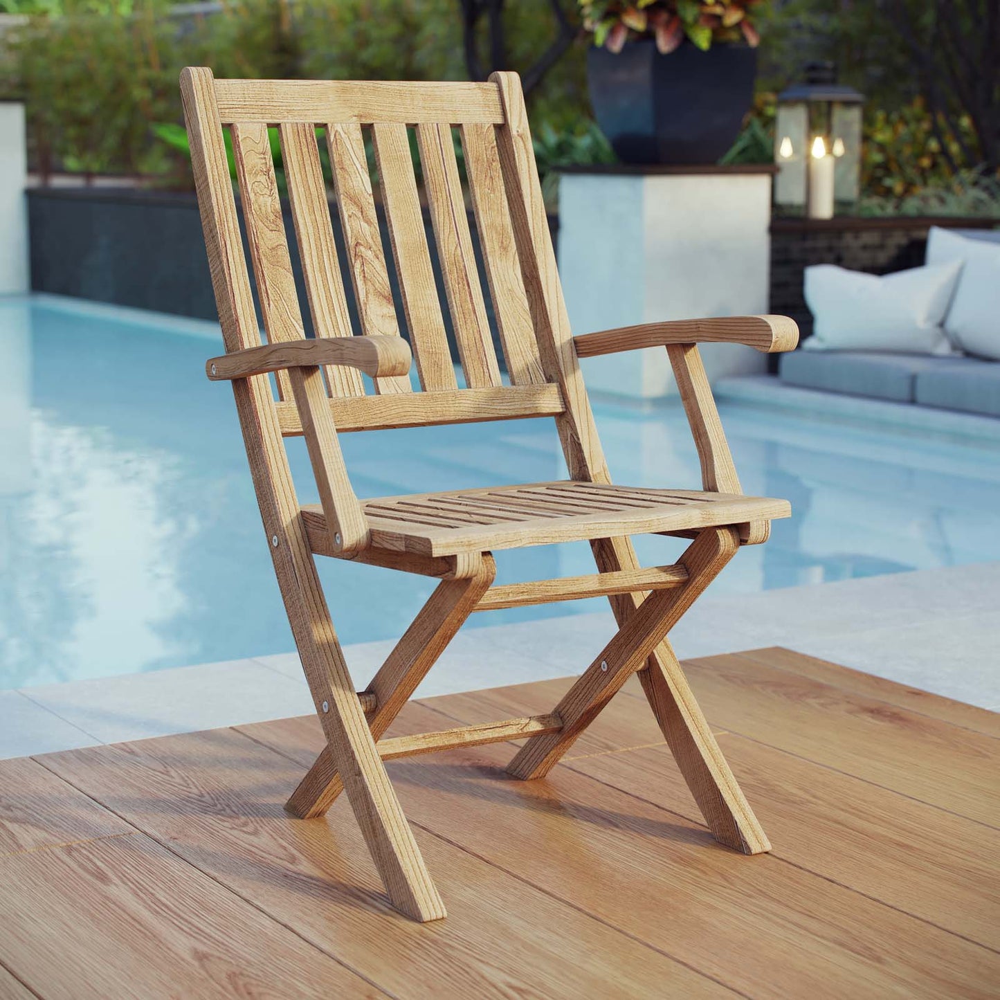 Marina Outdoor Patio Teak Folding Chair Natural