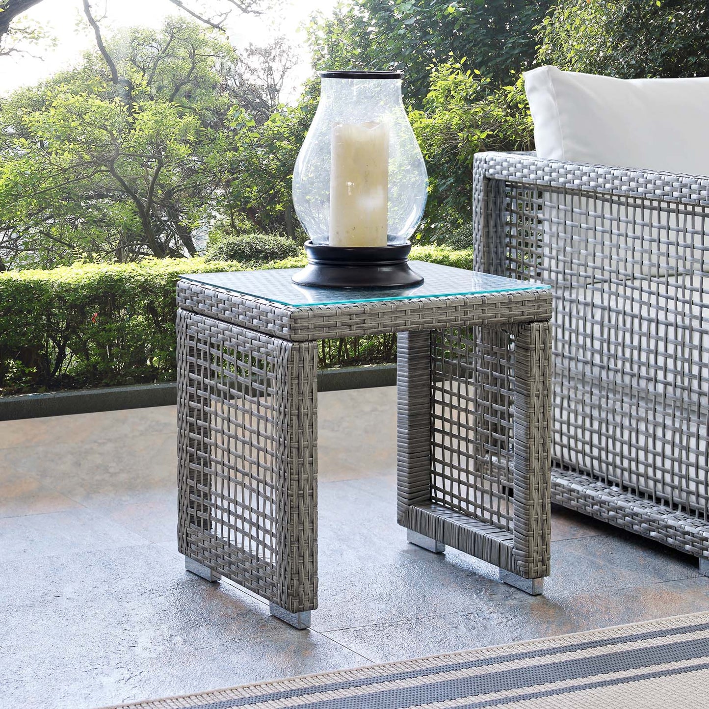 Aura Outdoor Patio Wicker Rattan Side Table Gray