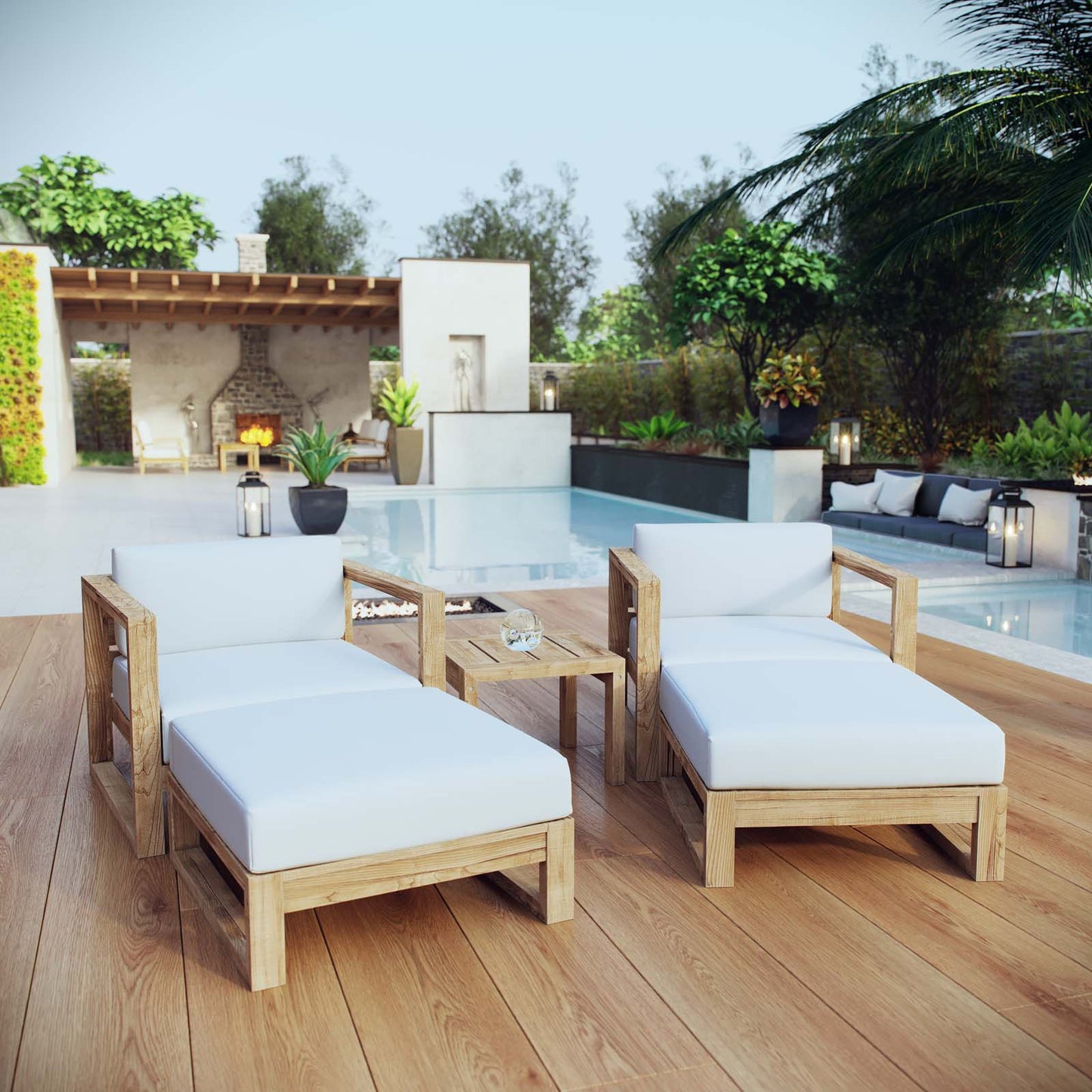 Upland 5 Piece Outdoor Patio Teak Set Natural White