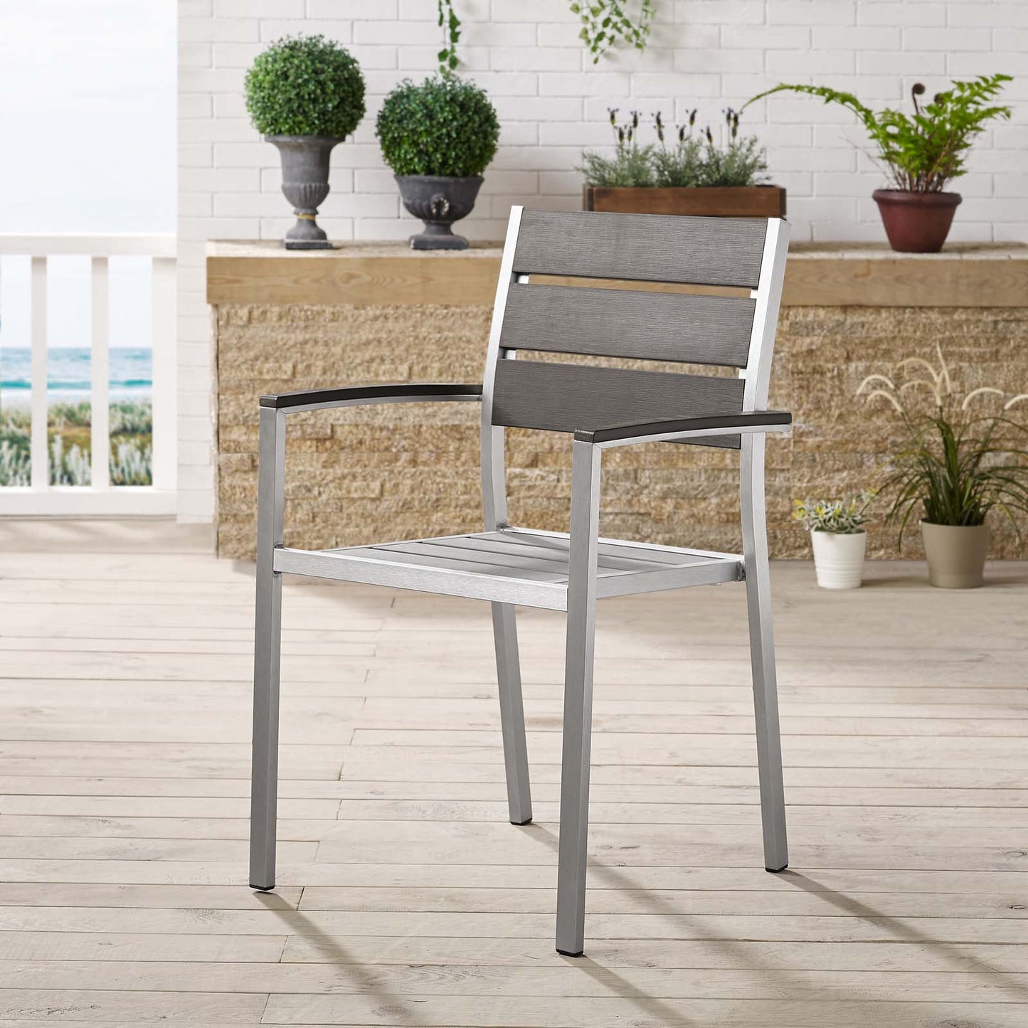 Shore Outdoor Patio Aluminum Dining Armchair Silver Gray