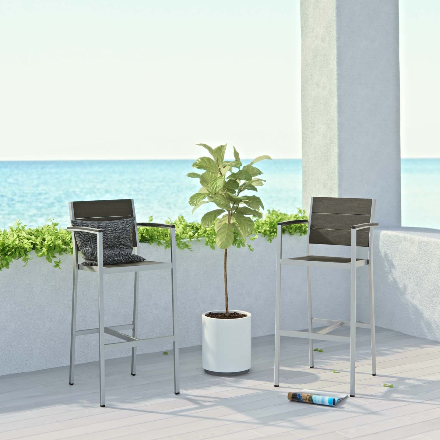 Shore Outdoor Patio Aluminum Dining Armchair and Bar Stool Set of 2