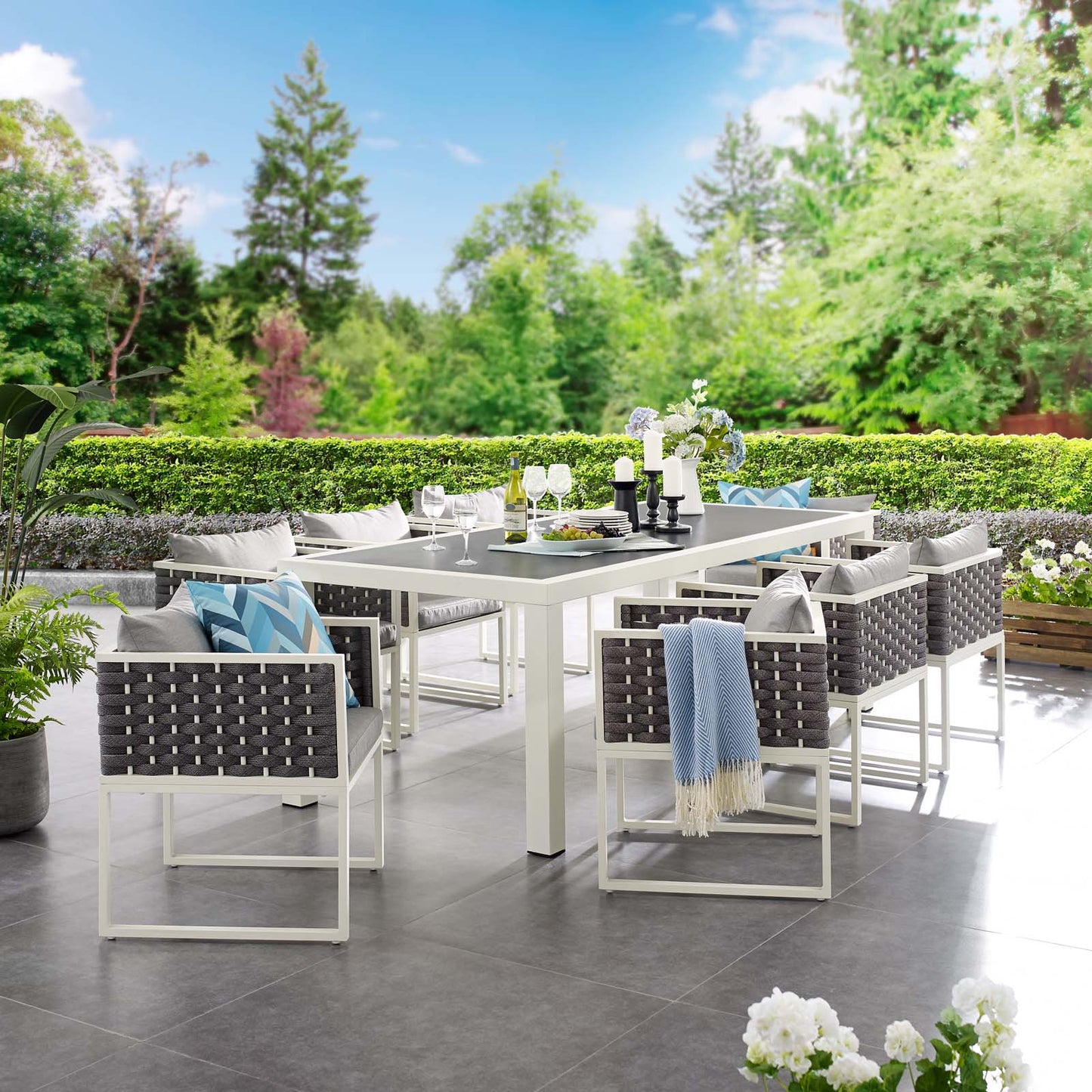 Stance 9 Piece Outdoor Patio Aluminum Dining Set White Gray
