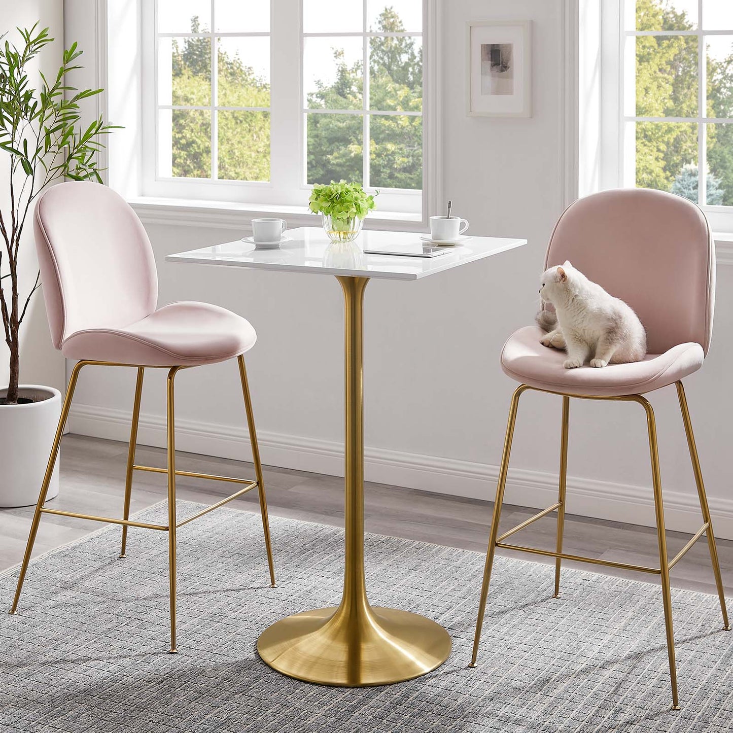 Lippa 28" Square Wood Top Bar Table Gold White