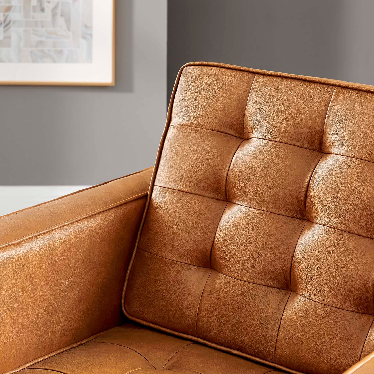 Loft Tufted Vegan Leather Armchair Silver Tan EEI-3391-SLV-TAN