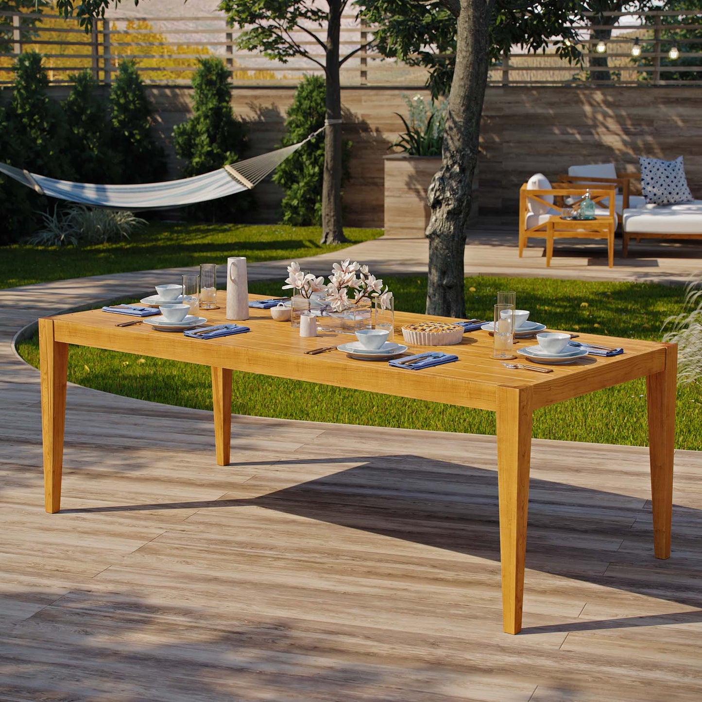 Northlake 85" Outdoor Patio Premium Grade A Teak Wood Dining Table Natural EEI-3430-NAT