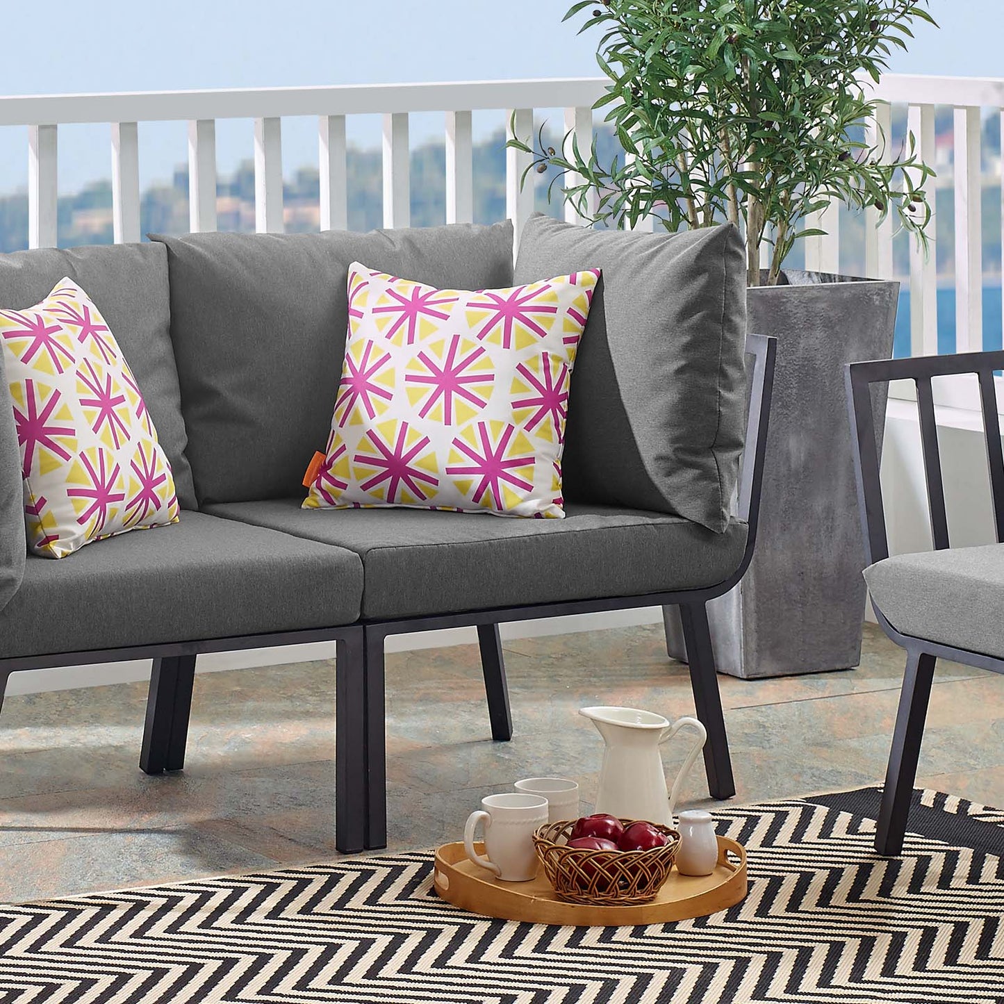 Riverside Outdoor Patio Aluminum Corner Chair Gray Charcoal