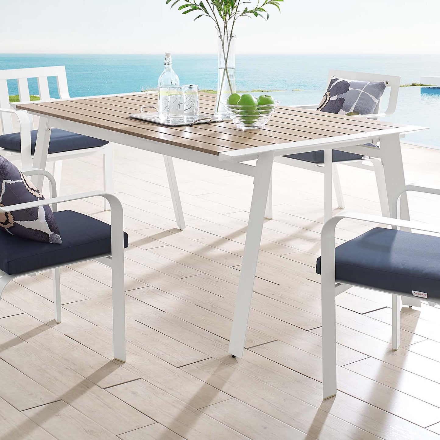 Roanoke 73" Outdoor Patio Aluminum Dining Table White Natural EEI-3572-WHI-NAT