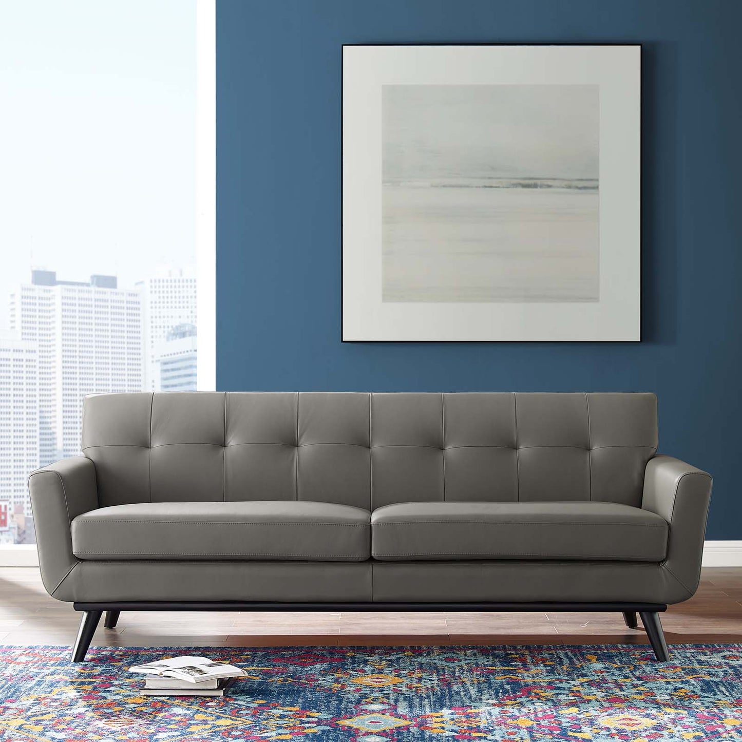 Engage Top-Grain Leather Living Room Lounge Sofa Gray EEI-3733-GRY