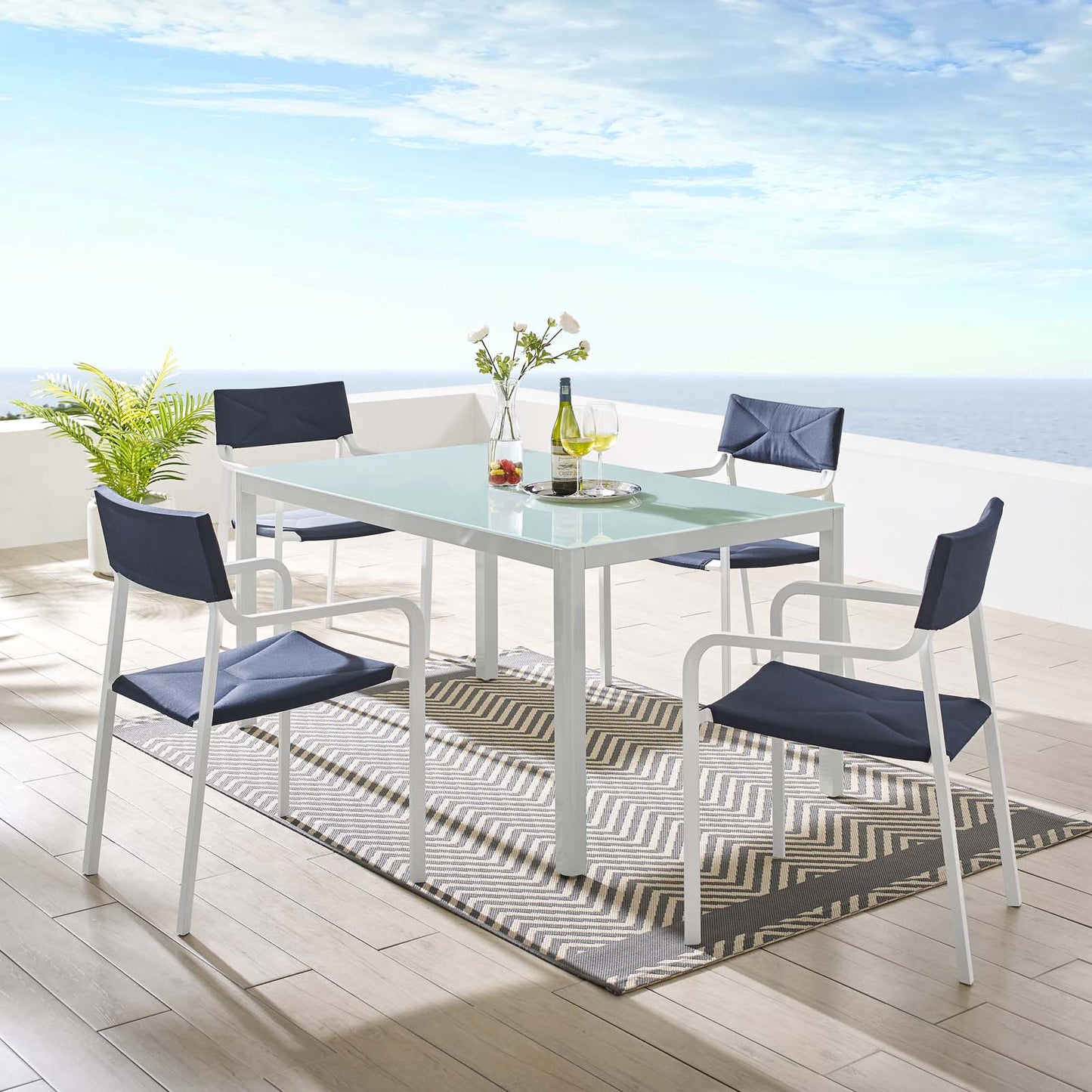 Raleigh 5 Piece Outdoor Patio Aluminum Dining Set White Navy