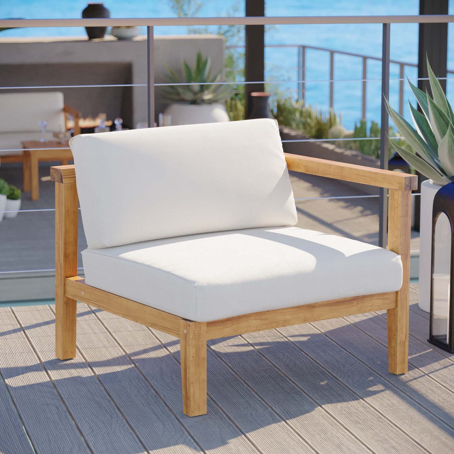 Bayport Outdoor Patio Teak Wood Right-Arm Chair Natural White