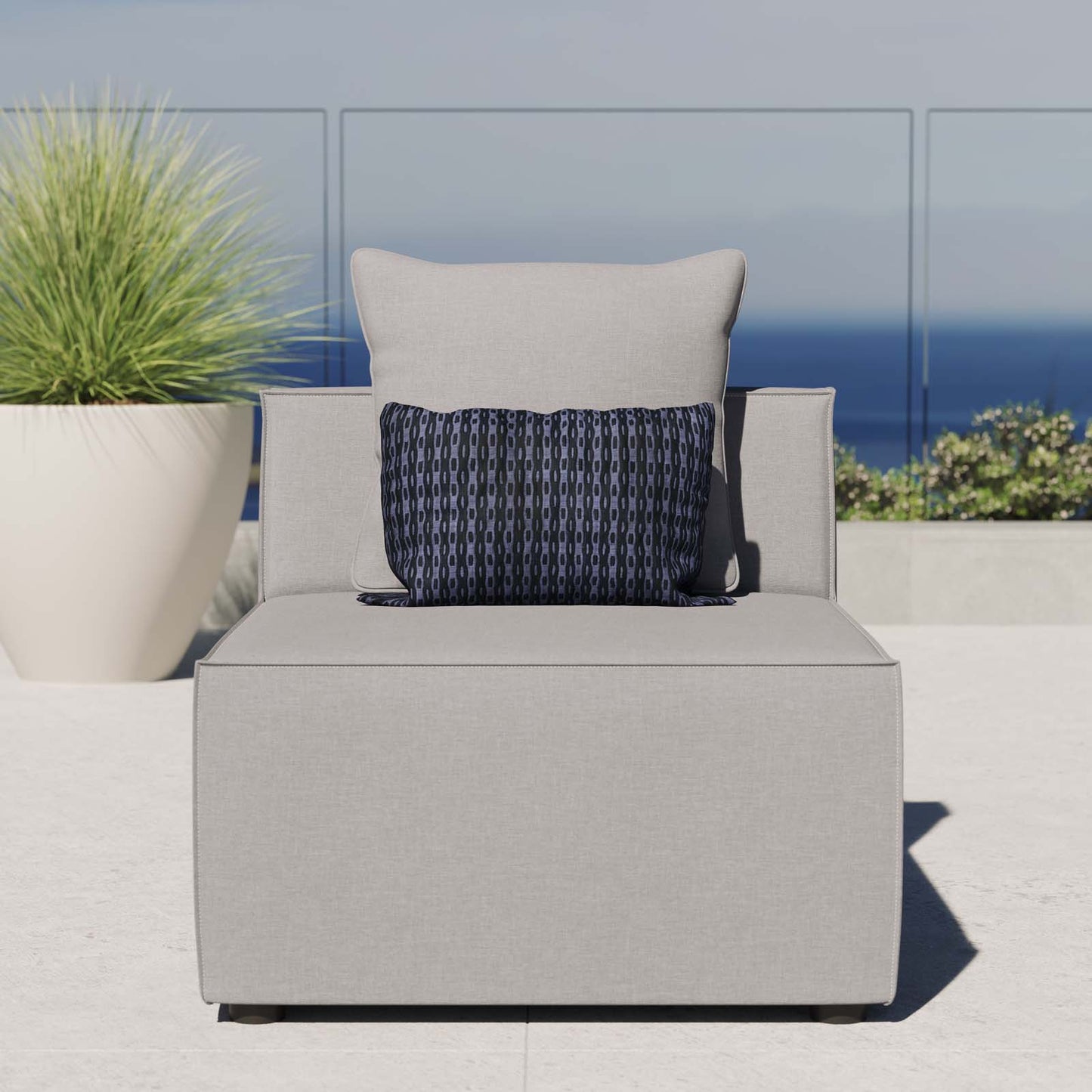 Saybrook Outdoor Patio Upholstered Sectional Sofa Armless Chair Gray EEI-4209-GRY