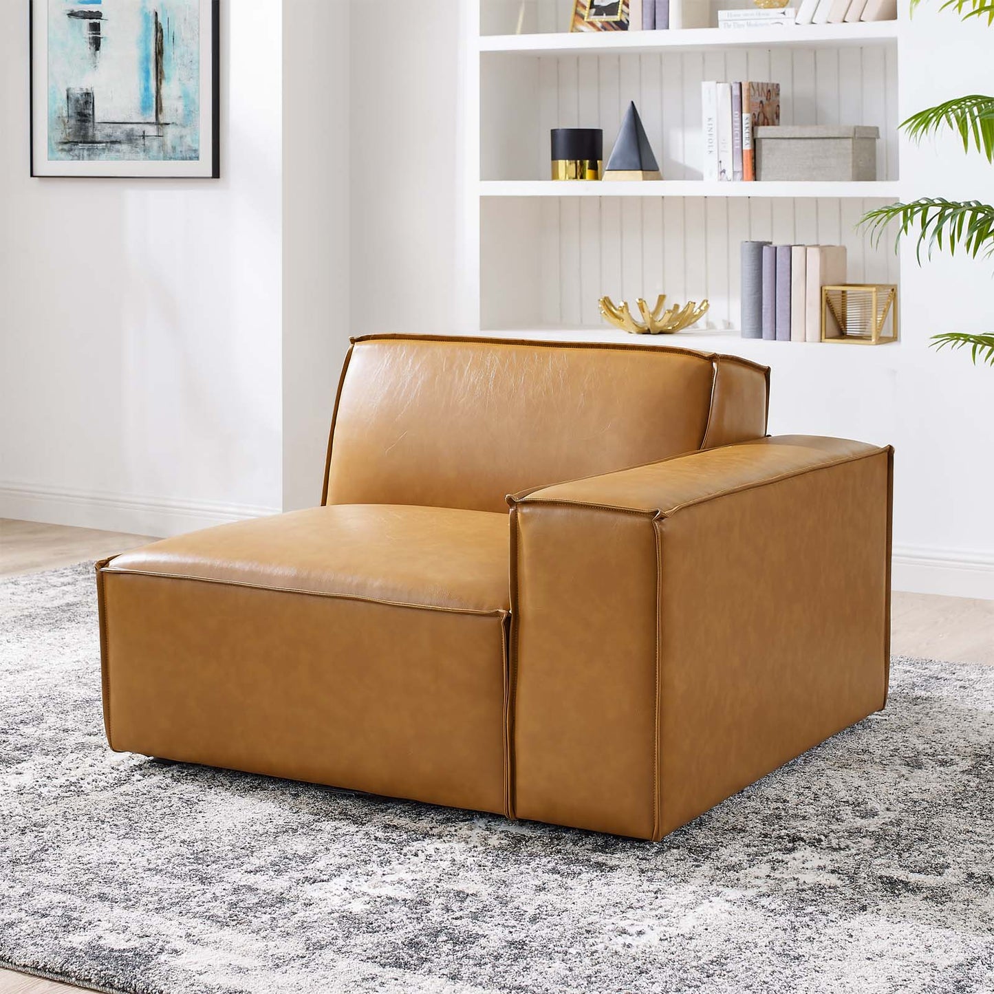 Restore Right-Arm Vegan Leather Sectional Sofa Chair Tan