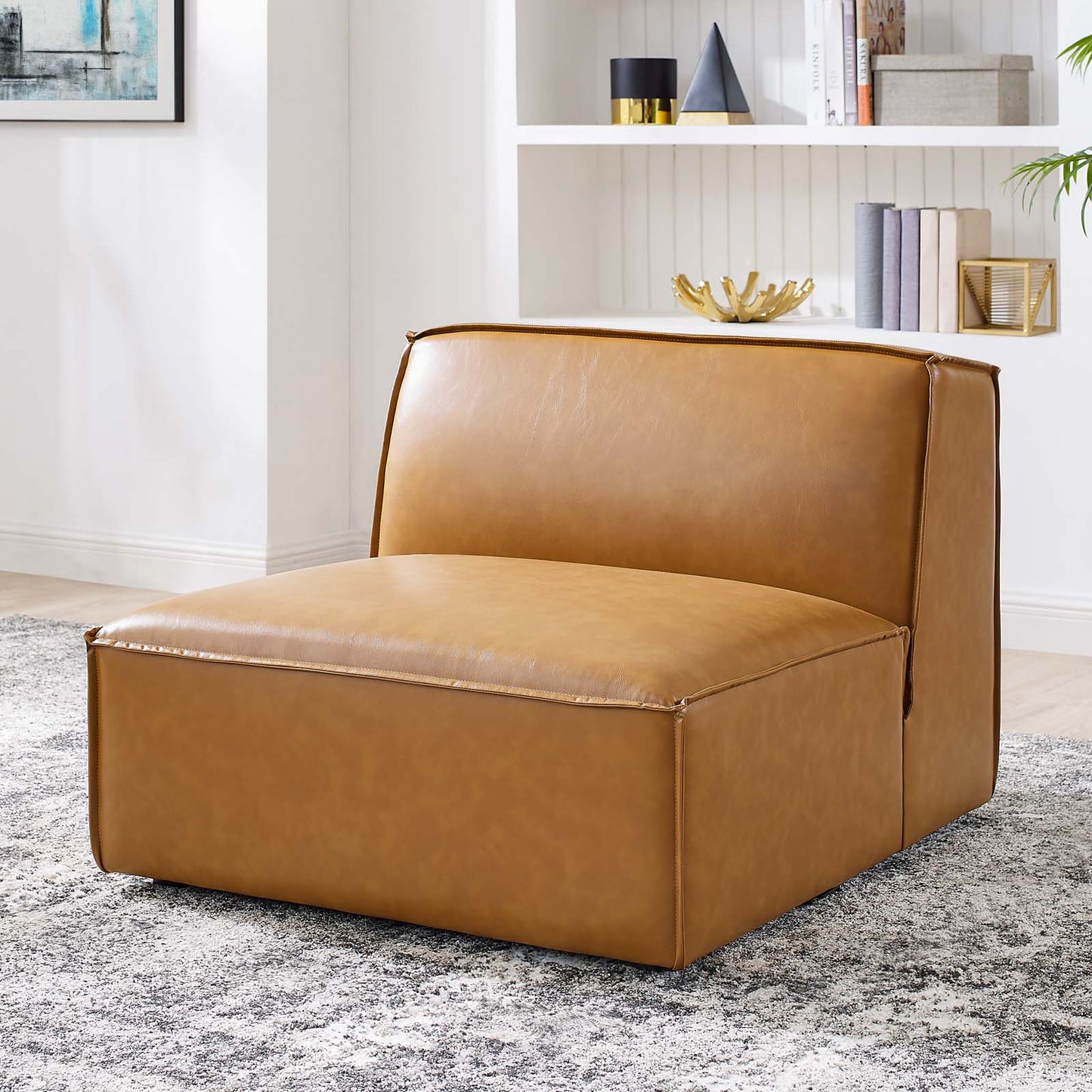 Restore Vegan Leather Sectional Sofa Armless Chair Tan