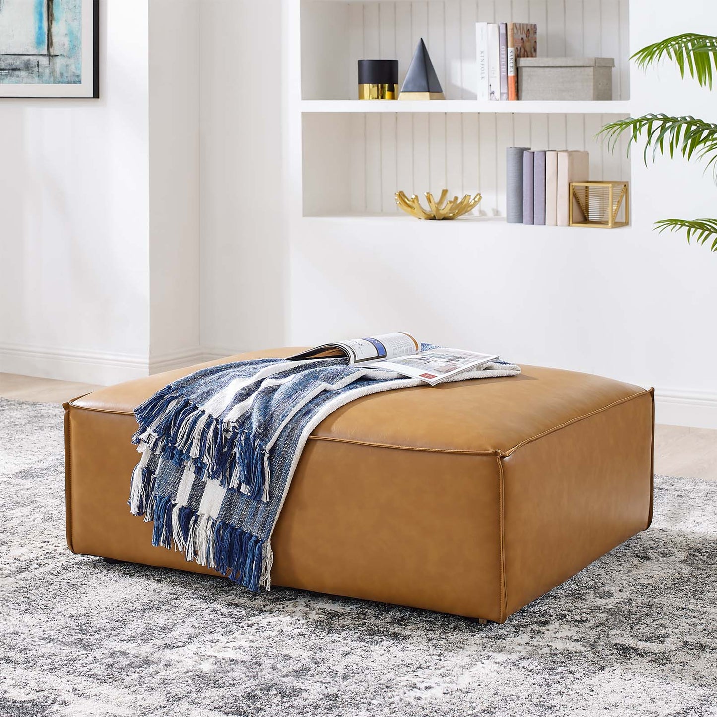 Restore Vegan Leather Ottoman Tan EEI-4496-TAN