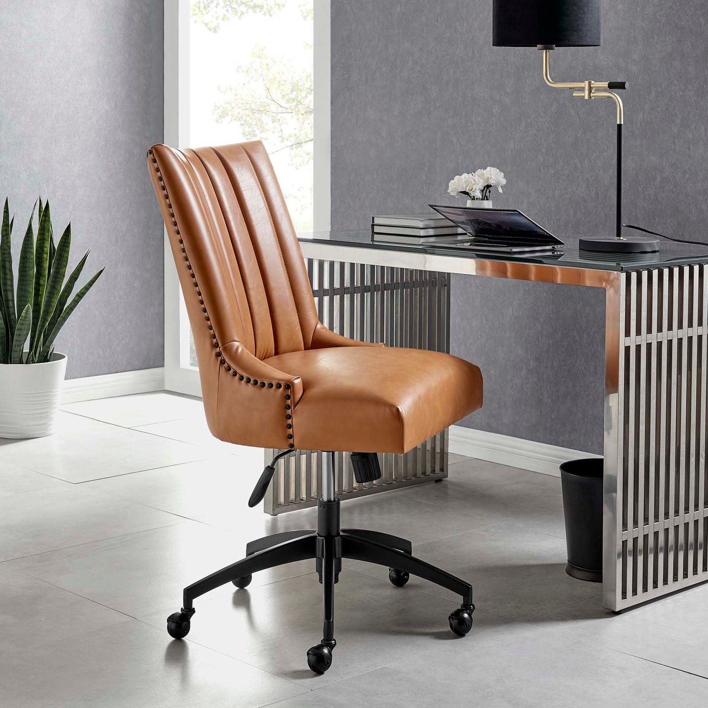 Empower Channel Tufted Vegan Leather Office Chair Black Tan