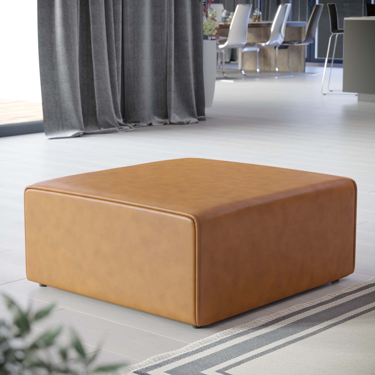 Mingle Vegan Leather Ottoman Tan